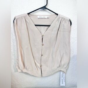 Bishop + Young Anthropologie ivory cream knit top small